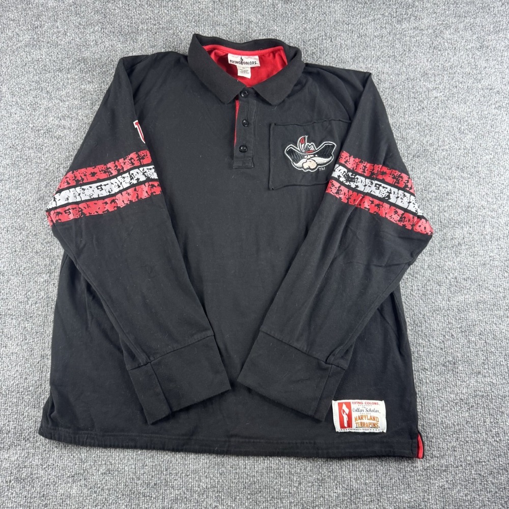 Maryland Terrapins Shirt Adult XXL Black Button Up Long Sleeve Logo College Mens